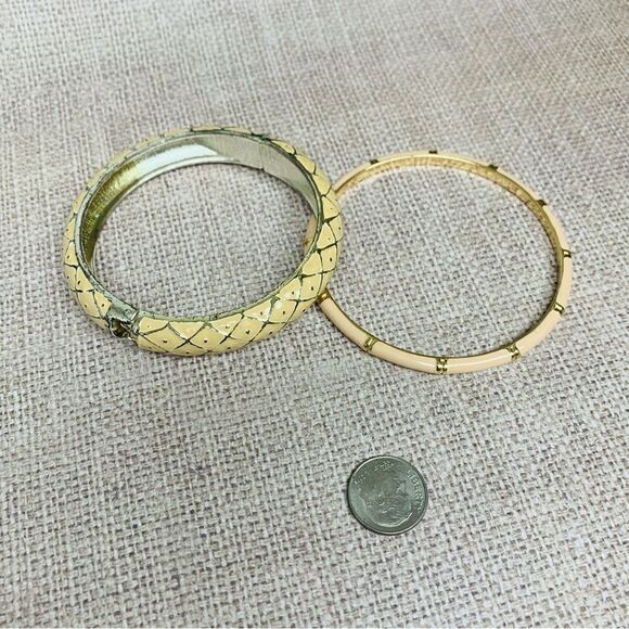 Ivory and Peach Enameled Bangle Bracelets - Picture 2 of 2